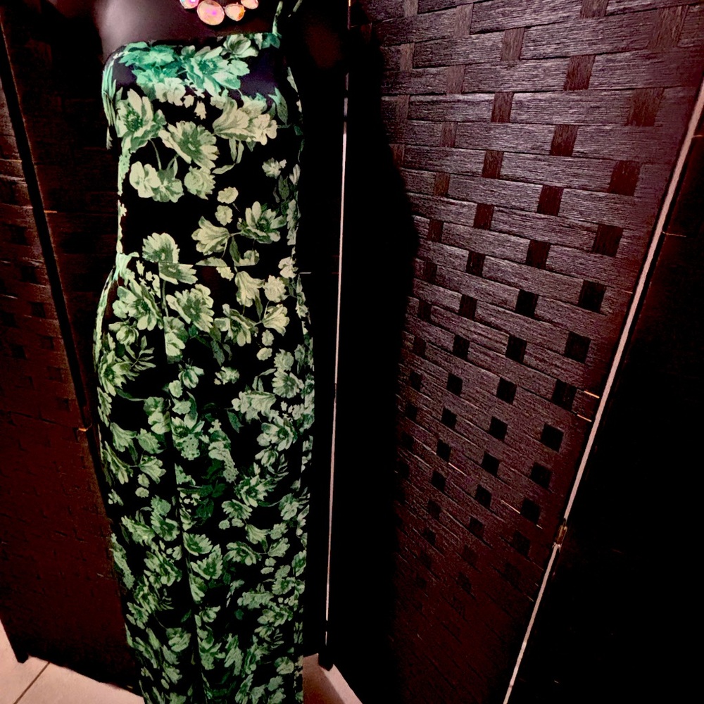 Elegant Green Floral Satin Jumpsuit